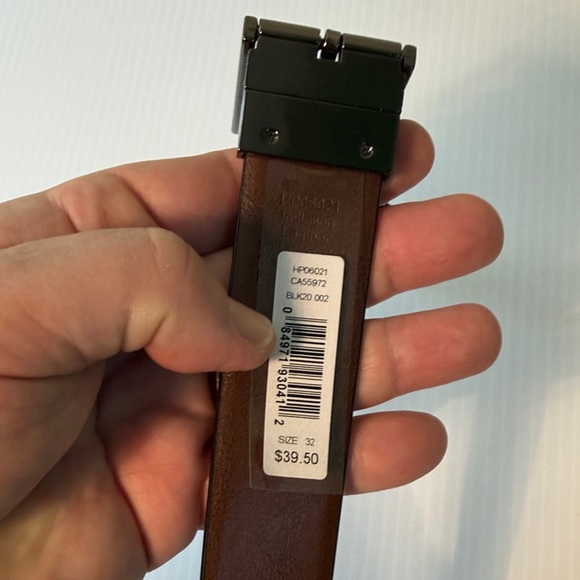 Perry Ellis Dark Leather Belt with Silver Buckle, new - Picture 4 of 5